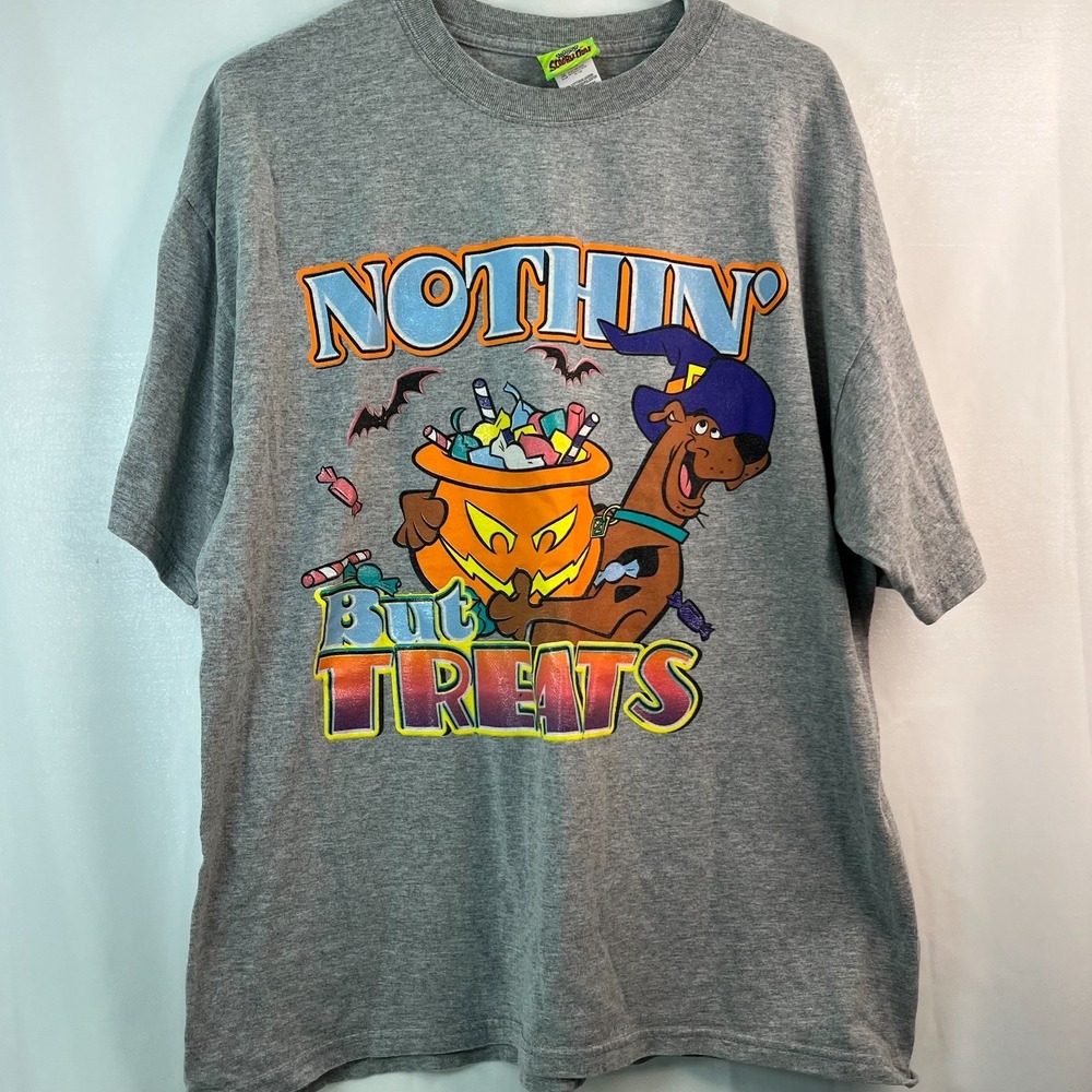 VTG Cartoon Network Scooby Doo T-Shirt Mens XL Gray Nothin But Treats Halloween